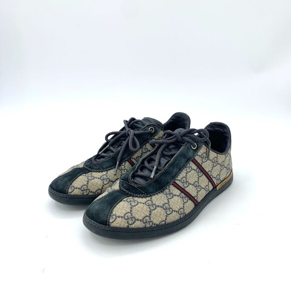 Gucci Mens Monogram GG Canvas & Leather Sneakers Size 8.5 - Picture 1 of 9